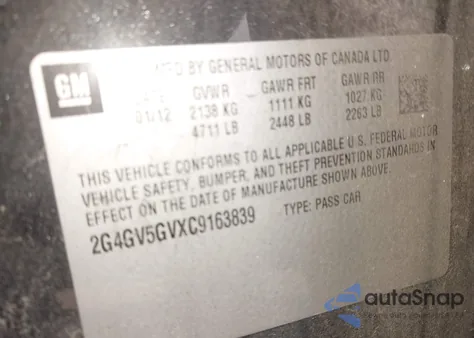 2012 Buick Regal Gs from USA, damaged, VIN 2G4GV5GVXC9163839